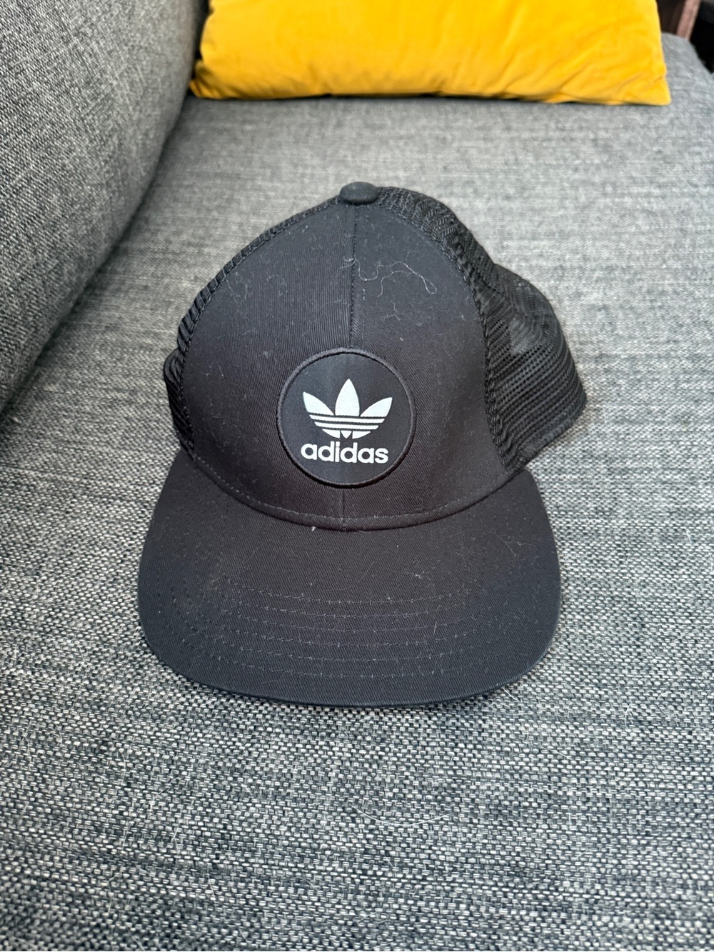 adidas Black Mesh Trucker Hat with White Trefoil Patch